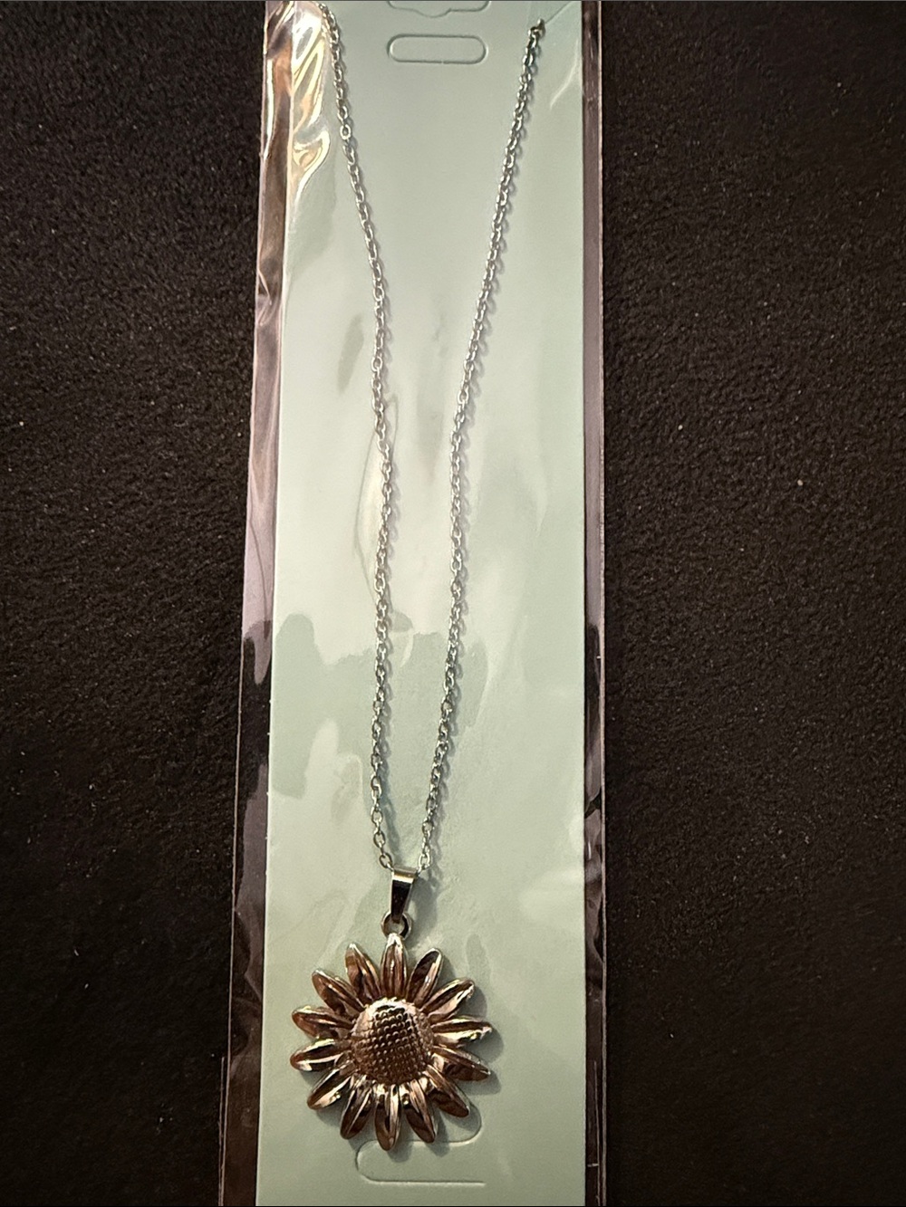 Stainless Steel Sunflower Pendant Necklace - Silver